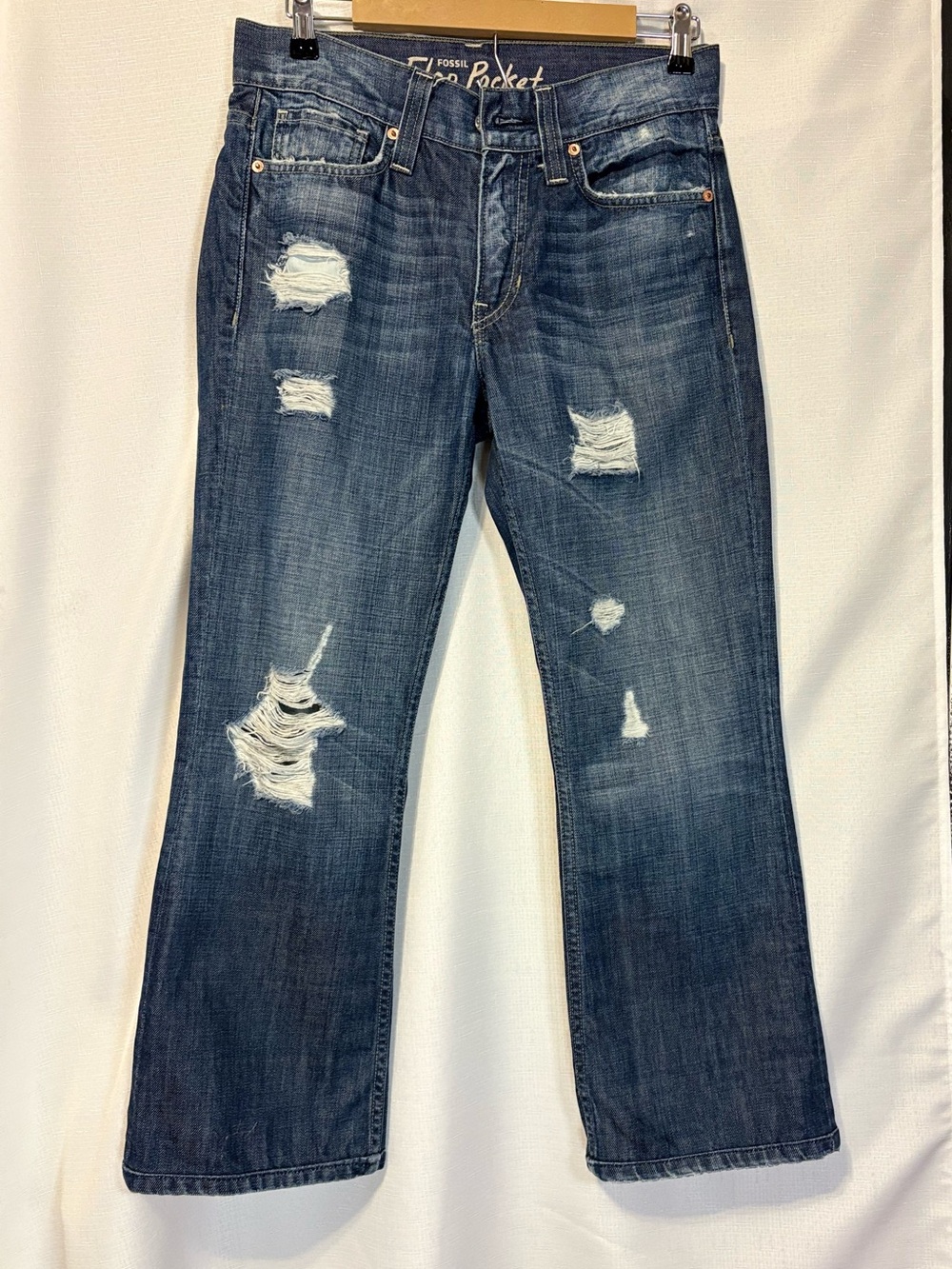 Fossil Women’s Distressed Dark Blue Boyfriend Jeans